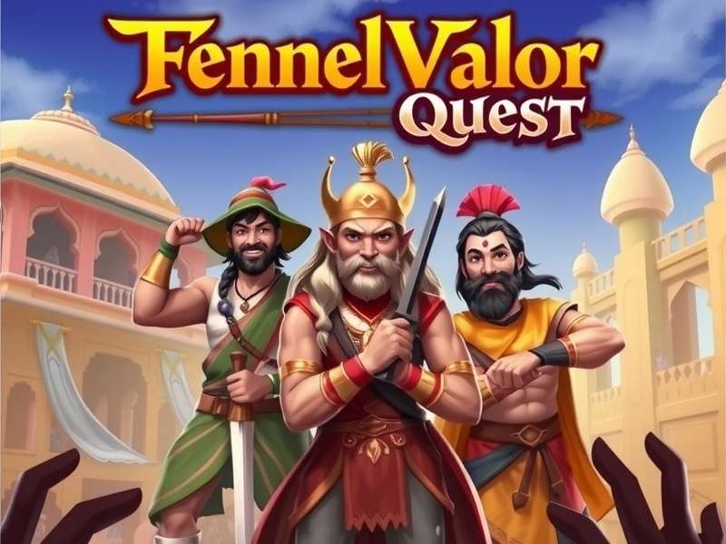 Fennel Valor Quest game banner showing heroic characters in Indian setting